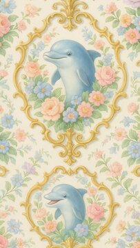 Whimsical dolphins amidst floral elegance mobile wallpaper