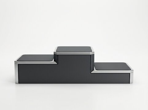 Podium of Champions: A dark, modern podium with three tiers stands ready to honor athletic achievement, symbolizing victory and competition.