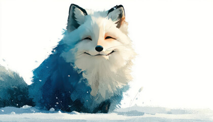 Obraz premium Cute Watercolor Fox Illustration Smiling Animal Character on White Background