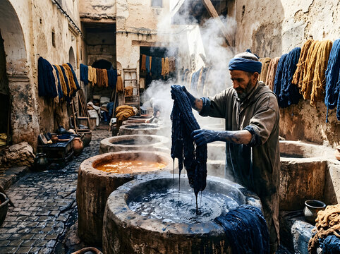 Local culture travel traditional wool indigo dyer fez