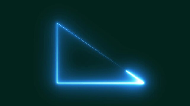 Neon right triangle icon in line style. Flat design. Purple neon on a black background. Motion graphics of neon triangle