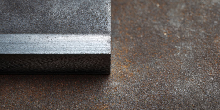 Close up of metal sheet edge on rusty surface