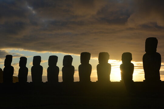 Moai Statues and Volcanic Landscapes of Rapa Nui, Chile