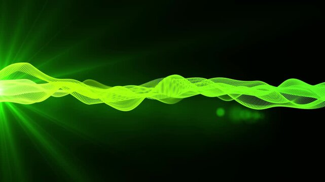 Blue wave on black background. Glowing wave motion mockup for video. Looping vector wave. Blurred smoke, tech artificial intelligence. 60 fps, 4k.