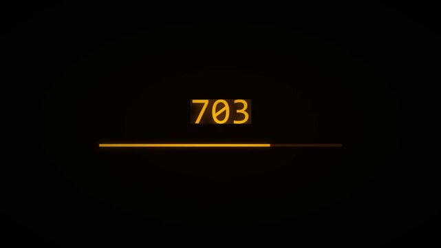 Orange Neon Animated Number Counter 0 to 1,000 Bar Below Black Background 4K