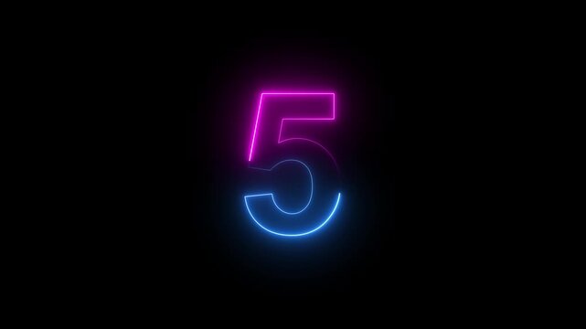 Neon number five, the best digital symbol, Alphabet made from Neon Light. Neon light pink and blue. Motion graphics of neon number 5 concept