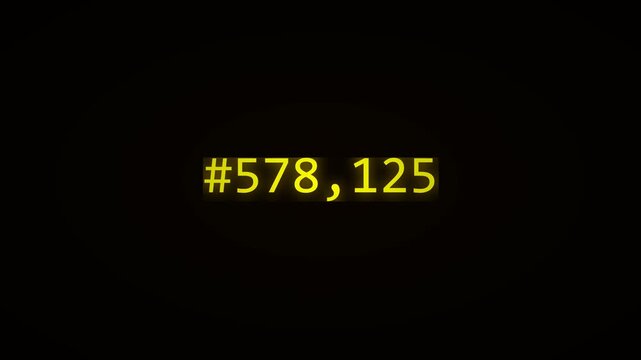 Gold Neon Animated Number Counter 0 to 1,000,000 Prefix Hash Black Background 4K