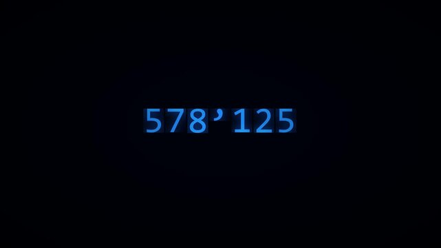 Blue Neon Animated Number Counter 0 to 1,000,000 Odometer Black Background 4K