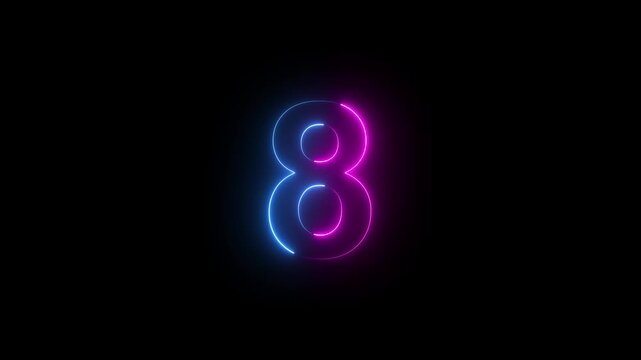 Neon number eight, the best digital symbol, Alphabet made from Neon Light. Neon light pink and blue. Motion graphics of neon number 8 concept