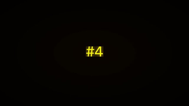 Gold Neon Animated Number Counter 0 to 5★ Prefix Hash Black Background 4K