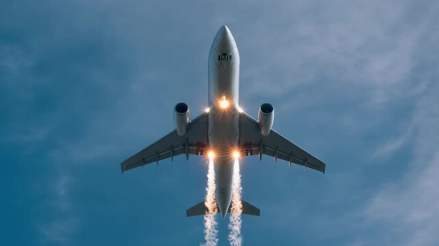 Airplane at sky,bottom down view