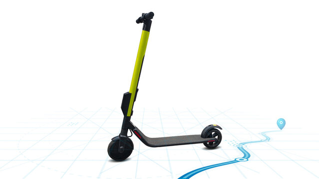 Electric scooter with smart navigation dashboard interface.