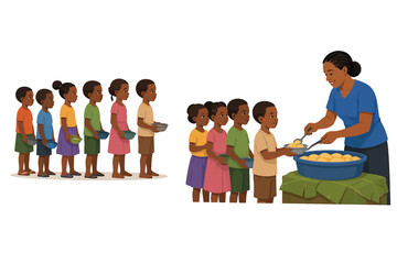 Obraz premium Vsai african children receiving food during humanitarian aid distribution