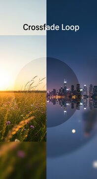 Crossfade Loop - Transitioning from Sunrise to Nighttime Cityscape Reflections.