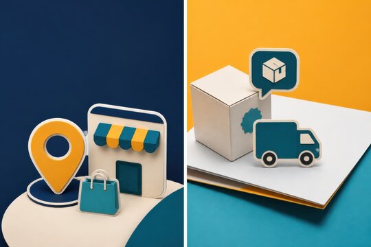 Ecommerce delivery and online shopping concept in colorful 3D rendering