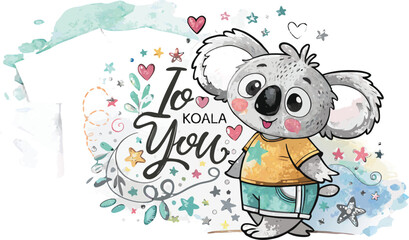 Naklejka premium Cute koala bear with to you typography text