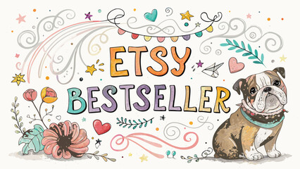 Fototapeta premium Etsy bestseller typography with a cute bulldog