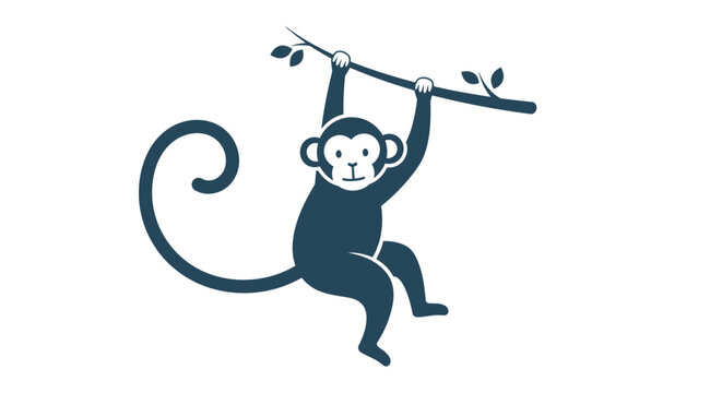 Monkey hanging from a tree branch.