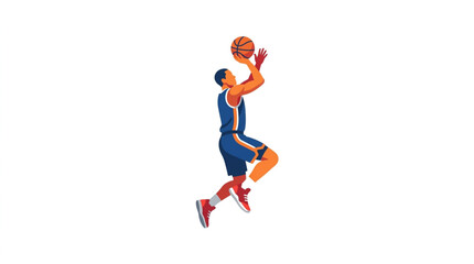 Athletic basketball player in mid-air shooting the ball during a game. © amira
