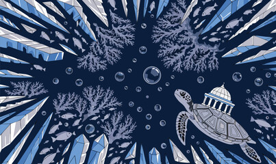Fototapeta premium Blue winter coral underwater pattern