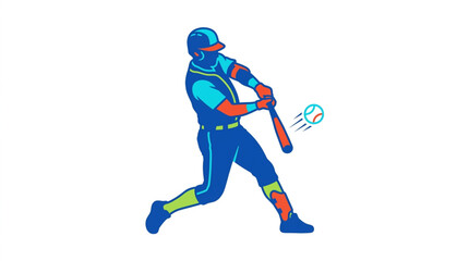 Fototapeta premium Baseball player swinging bat at ball during game action.