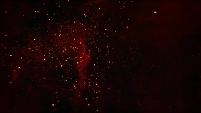 Impact Red Lava Fire and Ember Particles Loop Alpha Background