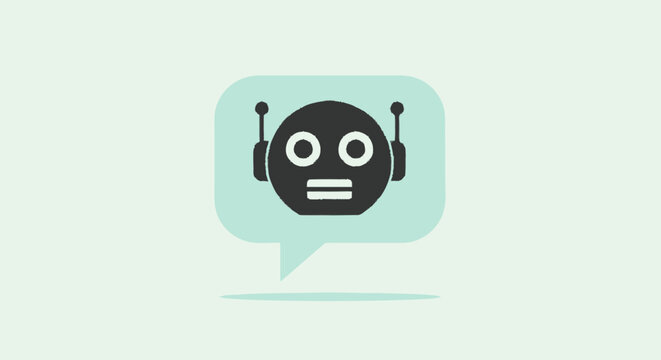 Cropped sketchy flat graphic illustration of a black robot head with a