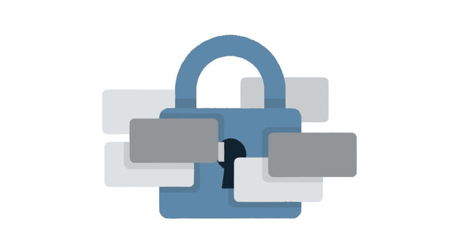 Cropped sketchy flat graphic illustration of a blue padlock symbol ove