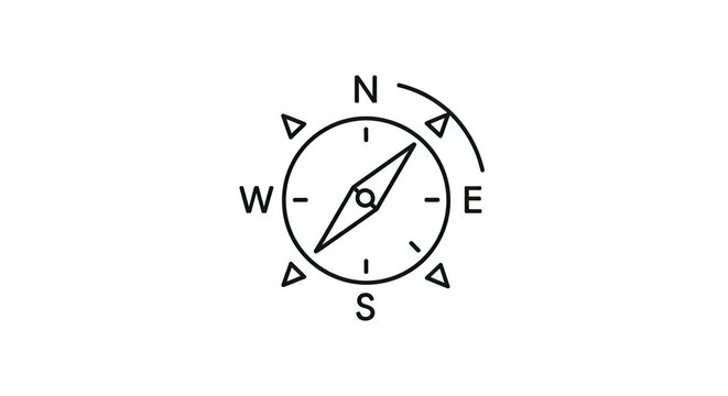 Minimalist Compass Icon for Navigation and Direction. Simple Line Art Symbol for Travel, Exploration, and Guidance. Orientation Tool.