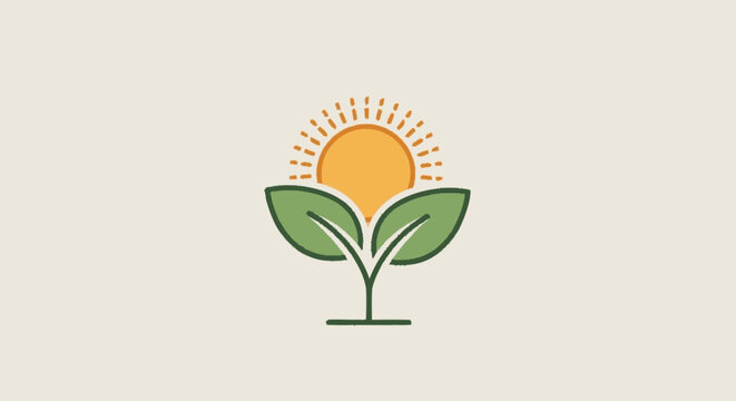 Cropped sketchy flat graphic illustration of a green leaf and a partia