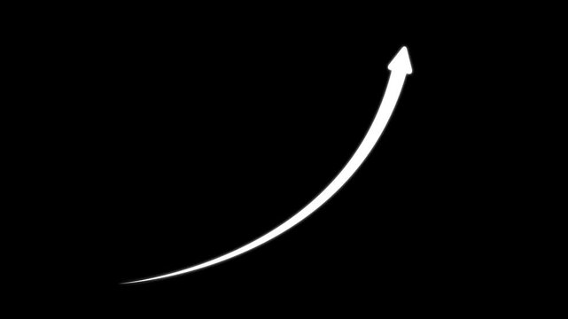 White arrow rising transparent channel. Abstract arrow growth chart of economy icon White color animated down to up arrow animation, on a black background, direction animation.with 4k video animation.