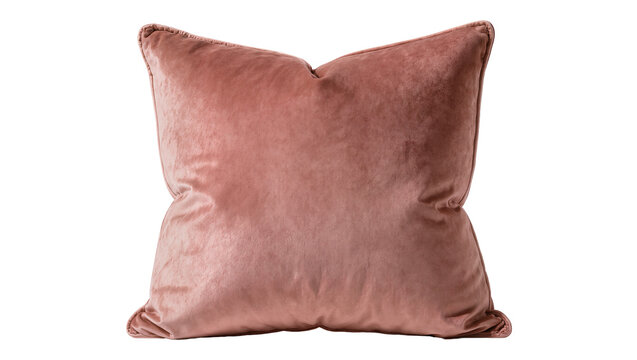 Isolated elegant soft dusty pink velvet throw pillow, a luxurious home decor accent.
