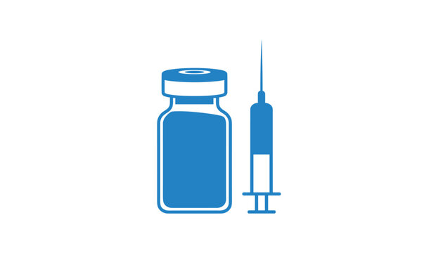Medical vaccine vial and syringe set for immunization campaigns and clinical pharmaceutical procedures in hospital or pharmacy supply settings.