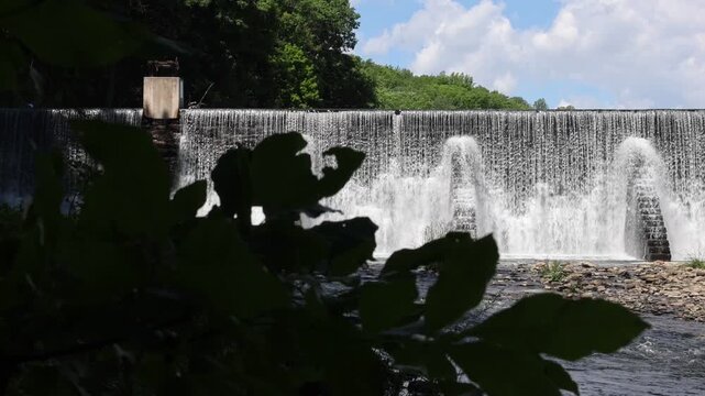 lake solitude falls waterfall in high bridge new jersey (nj landmark staircase stair historic spillway dam) raritan river south branch columbia trail travel tourism scenic nature steps step stepped