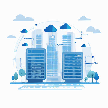 Abstract cloud database and server ecosystem vector illustration with interconnected digital pathways