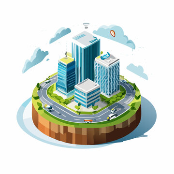 Futuristic Autonomous Enterprise and Digital Business Ecosystem Isometric Illustration