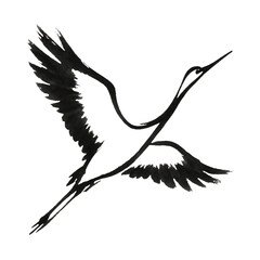 Obraz premium PNG Elegant crane ink illustration.