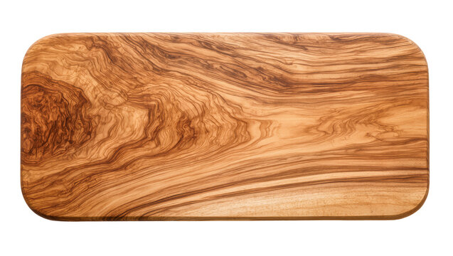 Isolated rectangular olive wood cutting board featuring beautiful natural grain pattern