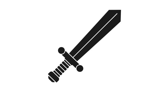 Black silhouette of a medieval sword with a crossguard and round pommel on a white background