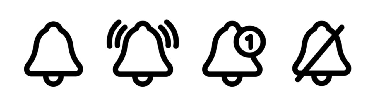 Notification Bell Icon Set Notify Alert Alarm Ringtone Mute Vector Icons