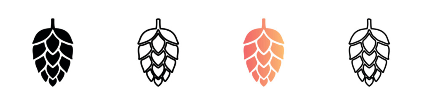 Set of four hop cone icons in different styles: solid black, outline, and gradient