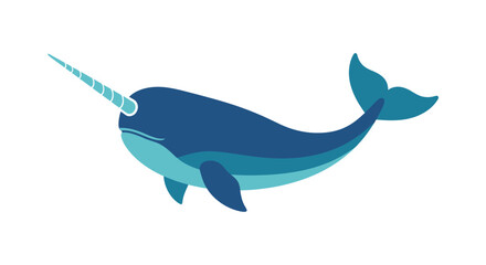 Cute Narwhal Illustration: Blue Whale with Tusk, Arctic Ocean Marine Mammal © Safari