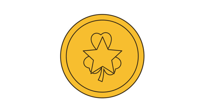 Golden Coin with Star and Clover Symbol, Luck and Fortune Concept