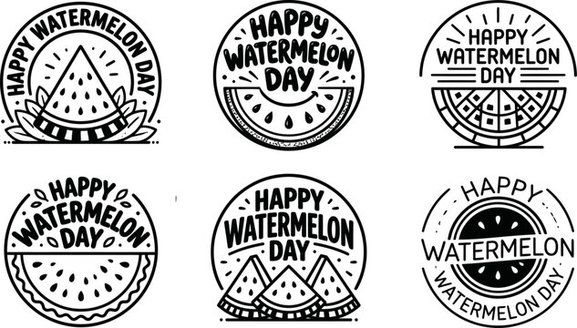 Set of happy watermelon day emblems and stamps with seasonal
