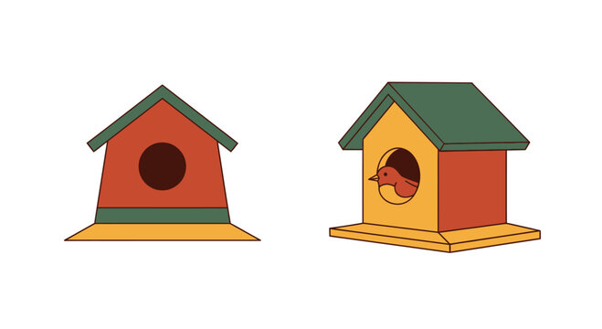 Cartoon Birdhouses Vector Illustration Set