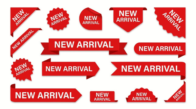 New Arrival Red Labels and Banners for Sales Promotions and Product Launches