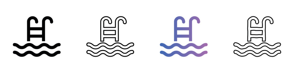 Set of four swimming pool icons with ladders and water waves © Maureen