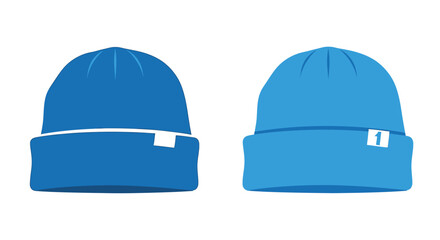 Fototapeta premium Two Blue Beanies, Winter Hats, Flat Design, Isolated on White Background