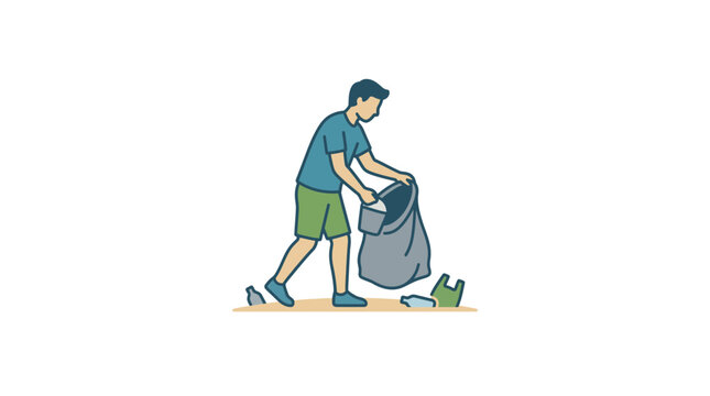 Man Collecting Trash and Plastic Waste for Recycling