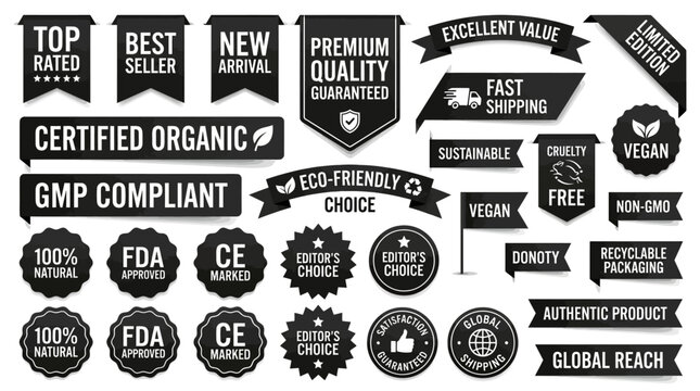 Vector graphic showcasing eco-friendly product labels and certifications
